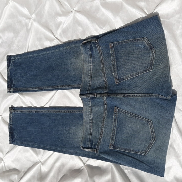 Old Navy Slim Built In Tough Flex 33x32 Distressed Plaid Patchwork Blue Jeans - Picture 4 of 17